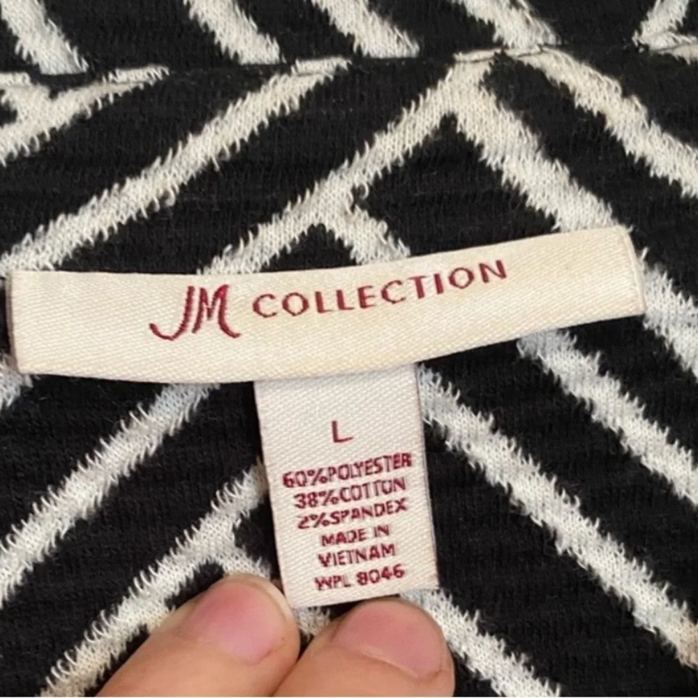JM Collection Black White Geo Print Soft Knit Blazer Jacket Size Large